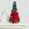 Umelý vianočný strom na stôl - zasnežený - 2 červené mašle - 26 cm