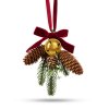 Vianočná dekorácia na dvere - strom, šiška zlatý zvonček - 16 x 15 cm