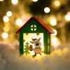 Vianočný LED dekoračný domček - teplá biela - drevo - 2 druhy - 7,5 x 9,5 x 5,5 cm - 12 ks / displej