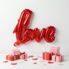 Balón - nápis &amp;amp;quot;LOVE&amp;amp;quot; - metalická bordová, fólia - 55 cm
