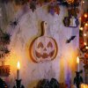 Halloweenský servírovací/podávací tanier s rukoväťou – drevený – motív tekvice – 26,5 x 20 x 1,5 cm