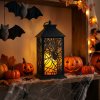 Halloweenová blikajúca lampáš - pavúk - na batérie - čierna - 30 x 14 cm