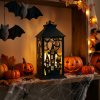 Halloweenová blikajúca lampáš - hrad - na batérie - čierna - 30 x 14 cm