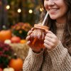 Sklenený pohár – 3D tekvica – s viečkom a slamkou – 350 ml