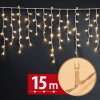 Svetelný záves – 15 m – teplá biela – 600 LED – 100–240 V – 6 W – priehľadný kábel