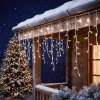 Svetelný záves – 15 m – teplá biela – 600 LED – 100–240 V – 6 W – priehľadný kábel