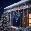 Svetelný záves – 15 m – studená biela – 600 LED – 100–240 V – 6 W – priehľadný kábel