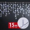 Svetelný záves – 15 m – studená biela – 600 LED – 100–240 V – 6 W – priehľadný kábel