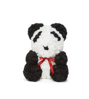 Panda z ruží - s červenou mašľou - 25 cm