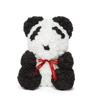 Panda z ruží - s červenou mašľou - 40 cm
