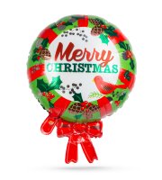 Vianočný balón - hliníková fólia - veniec - 64 x 49 cm