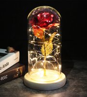 Zlatá LED ruža v skle, v darčekovej krabičke