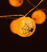 Halloweenska lampiónová sveteľná reťaz - pavúky,biely - 7,5 x 165 cm - 2 x AA batérie