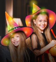 Halloweensky LED čarodejnícky klobúk - farebný, polyester - 38 cm