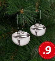 Vianočná ozdoba - zavesiteľná , zvoniaca - kov, 20 mm - strieborná - 9 ks / balenie