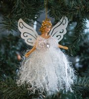 Vianočná dekorácia - anjel - 20 x 20 cm - biela
