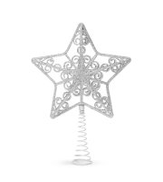 Ozdoba na špic vianočného stromu - hviezda - 20 x 15 cm - strieborná