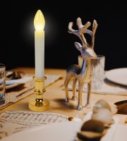 Vianočná ozdoba - sviečka so žltou LED - biela / zlatá - 22 cm