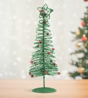 Trblietavý, kovový vianočný strom - 28 cm - zelený