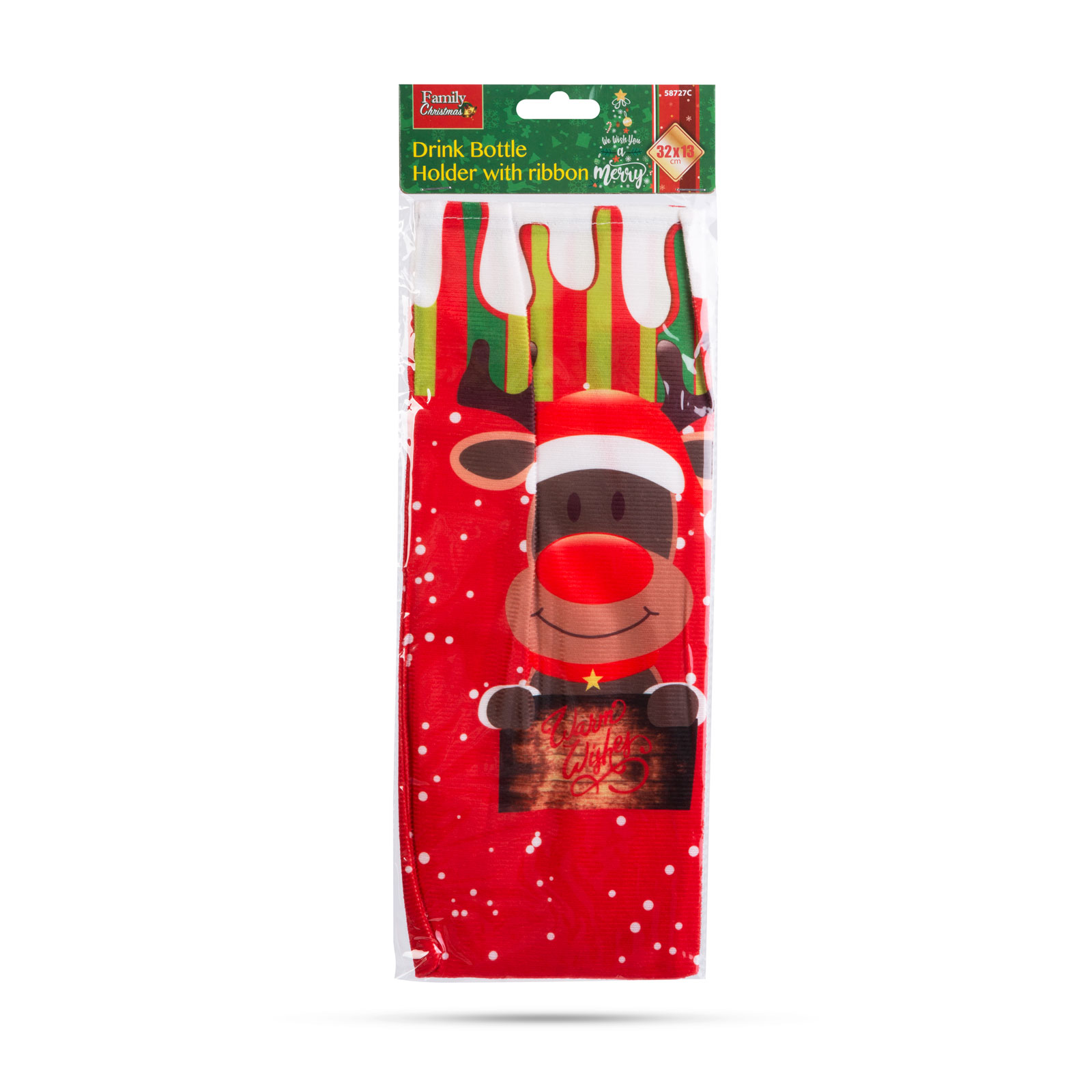 Vianočný držiak fliaš so stuhou - sob - polyester - 32 x 12,5 cm