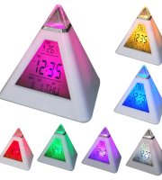 Budík, digitálne, stolové hodiny (meniace sa farby, v tvare pyramídy)