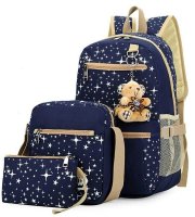 Školská taška súprava 3 ks (Batoh, postranná taška, kozmetická taška) modrá