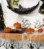 Halloweenska tekvicová dekorácia - 5,2 cm - pena - glitorová - 4 ks / balenie