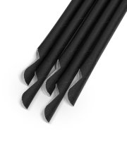 Papierová slamka - čierna, s lyžičkou - 200 x 8 mm - 150 ks / balenie