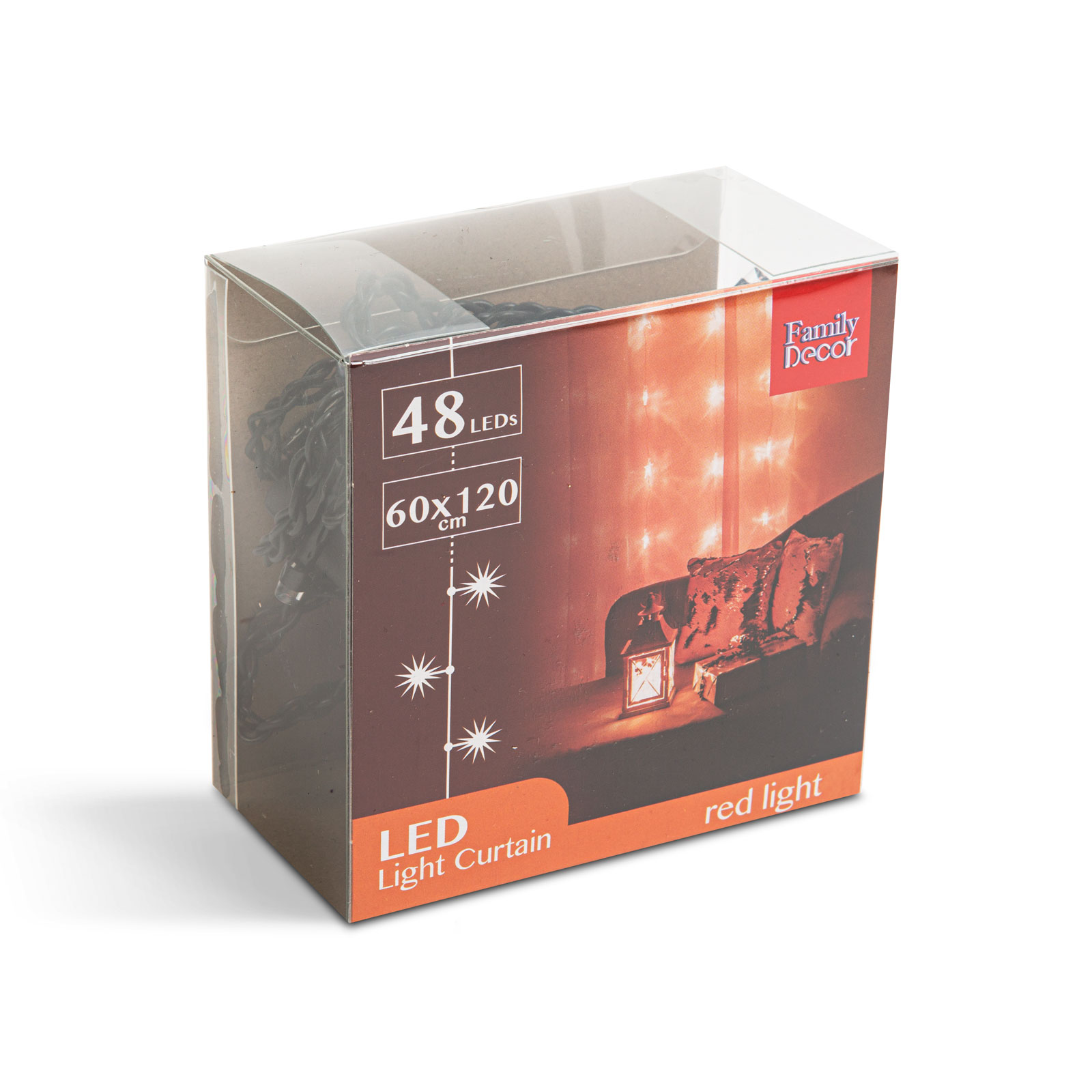 Svetelný záves - 48 ks červených LED - 60 x 120 cm - 2 x AA