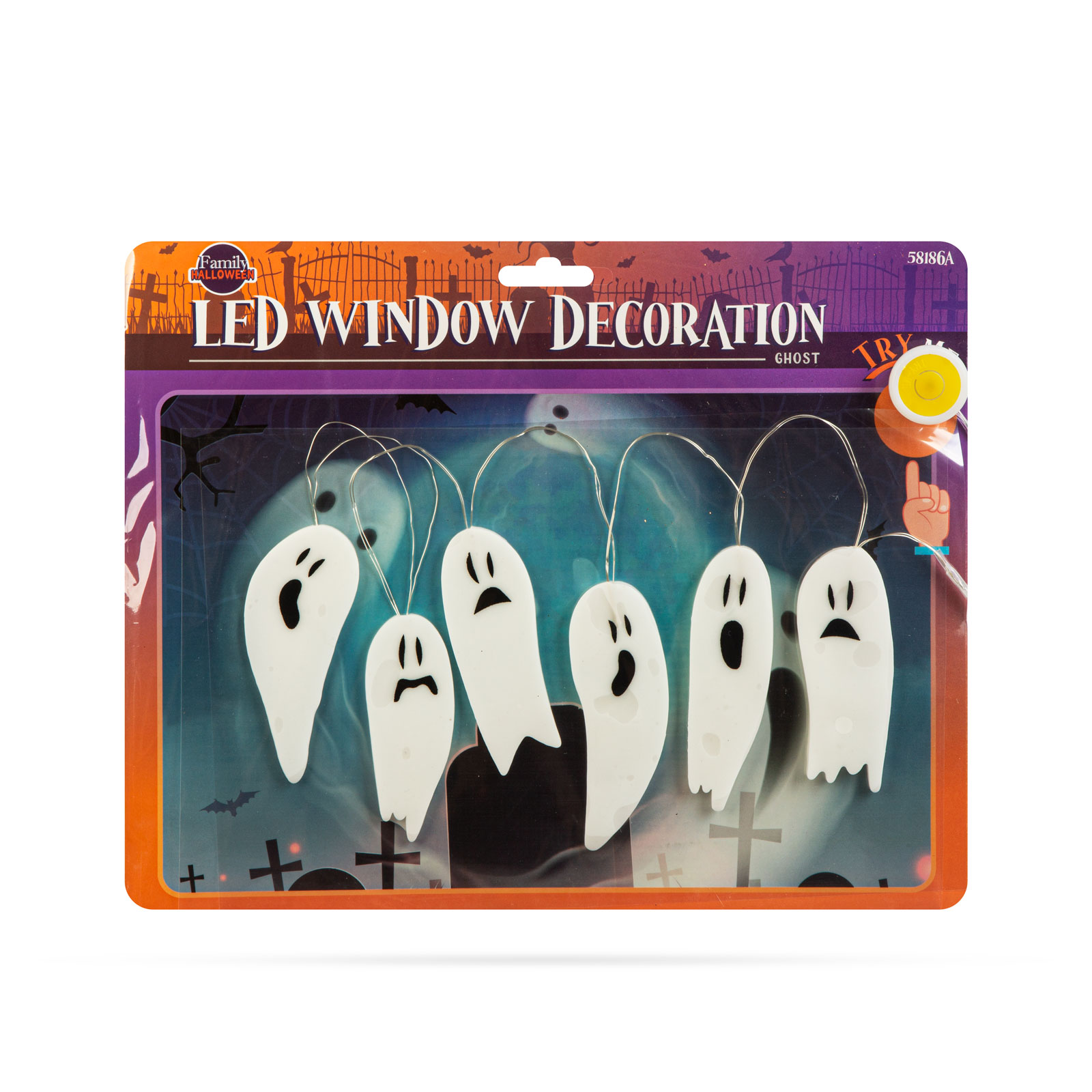 Halloweenska LED dekorácia do okna - gél - duch - 85 cm