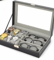 elegantná hodinová a okuliarová krabička s 9 priehradkami