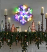 Vianočná dekorácia - snehová vločka irizujúca s farebnou LED - 32 cm - na batérie