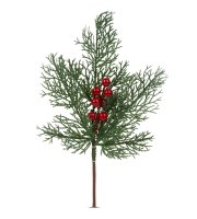 Vianočná dekorácia - vetva s červenými bobuľami - 35 cm