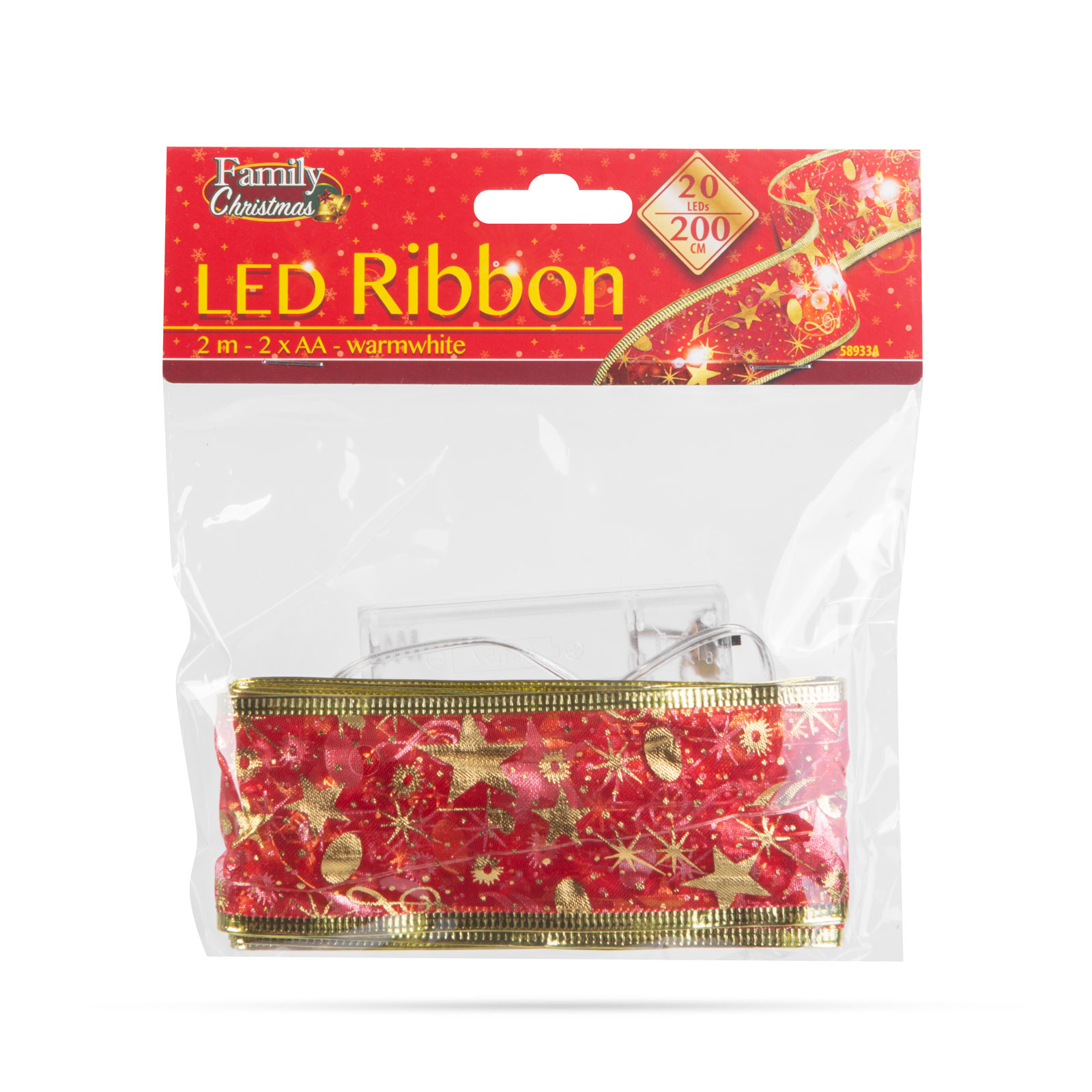 Vianočný LED pás - červený - 2 m x 5 cm - 2 x AA