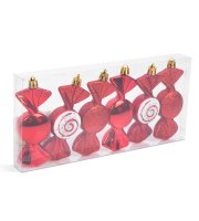 Sada ozdôb na vianočný strom - červený cukrík - 10 x 3,6 cm - 6 ks / balenie