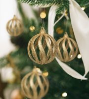 Sada ozdôb na vianočný strom - glitrové zlaté gule - 7 cm - 6 ks / balenie