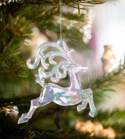 Vianočná ozdoba - irizujúci, akrylový sob - 120 x 120 x 15 mm