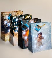 Darčeková taška -10 studených bielych LED, papier - 265 x 127 x 330 mm - 4 druhy / balenie 