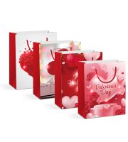 Darčeková taška - 5 červených LED, papier - 178 x 102 x 228 mm - 4 druhy / balenie - 12 ks/balenie