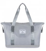 Skladací, dvojito rozšíriteľná taška, vodotesná kabelka šedá