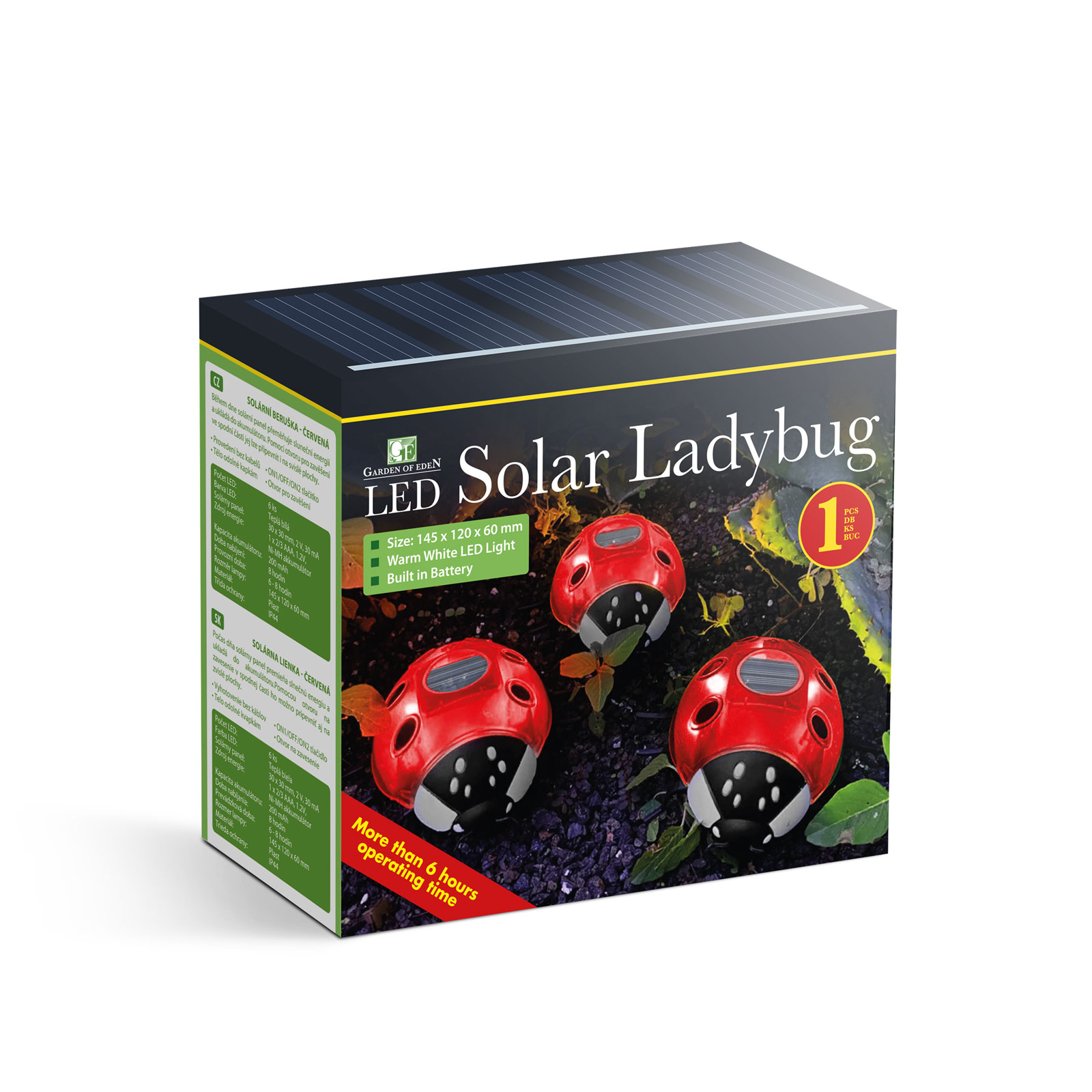 Solárna lienka - červená - 14,5 x 12 x 6 cm - 6 teplých bielych LED