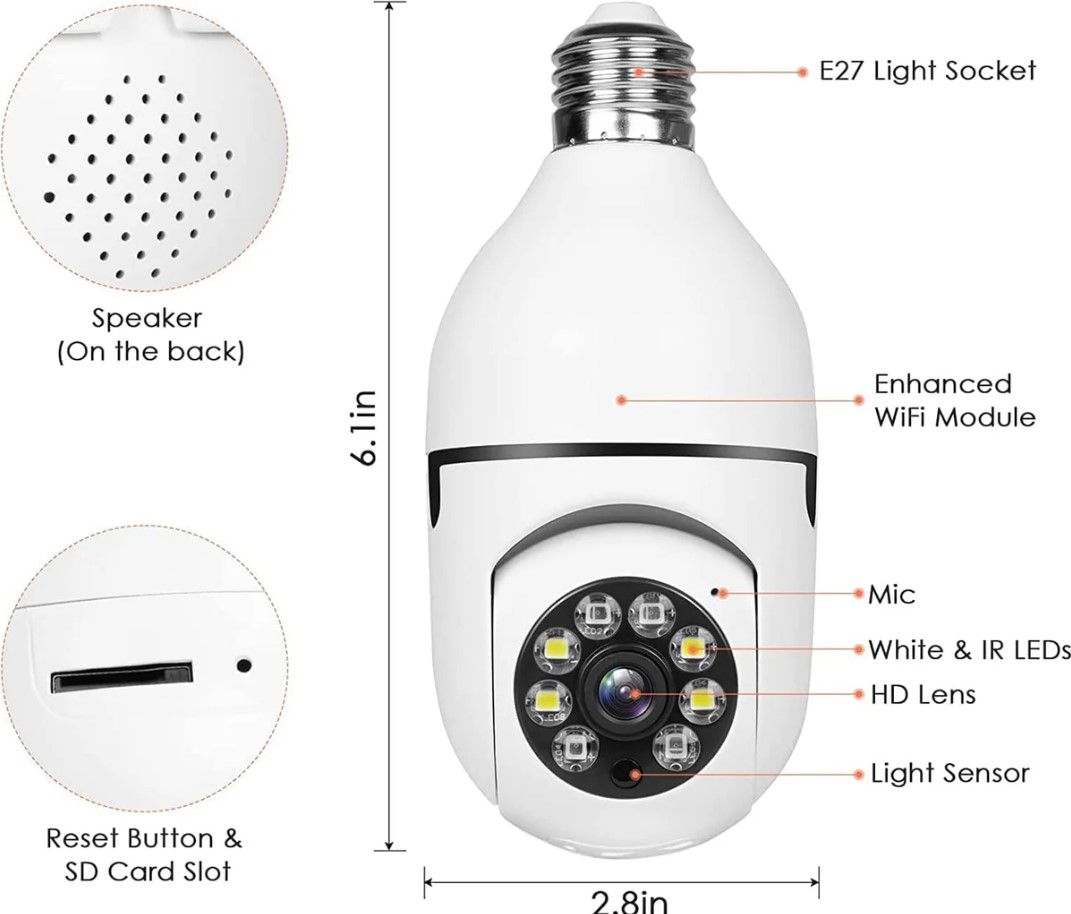 Otočná inteligentná Wifi kamera s päticou E27