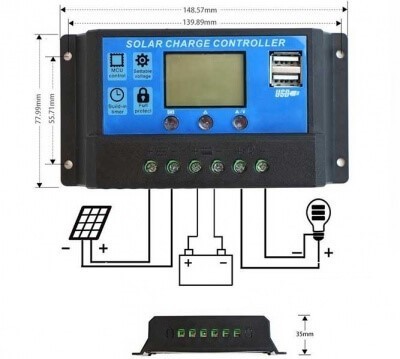 Solárny regulátor nabíjania 30A 36V s USB výstupom a LCD displejom