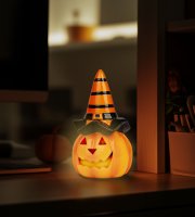 Halloweenska LED tekvica - 2 x LR44 - 6,5 cm x 11 cm 