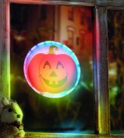 Halloweenska LED dekorácia - RGB LED - tekvica - samolepiaca - 12 x 4 cm 