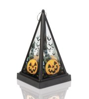 Halloweensky LED lampáš - tekvica - teplá biela - čierna - 9,5 x 9,5 x 17 cm - 2 x AAA