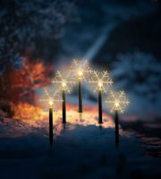 Vianočná lampa – 5 LED – ľadový kryštál – 34,5 cm – teplá biela – 3 x AA