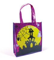 Halloweenska darčeková taška - hrad - 30 x 33 cm - fialová