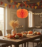 Jesenná dekorácia - lampiónová tekvica - papier - 30 cm