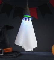 Halloweensky osvetlený dekor - duch - zavesiteľný - RGB LED - 70 x 50 cm